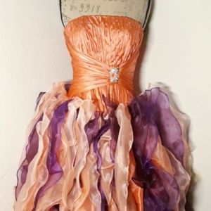 CORAL & Purple, Satin & Organza Ruffled Formal